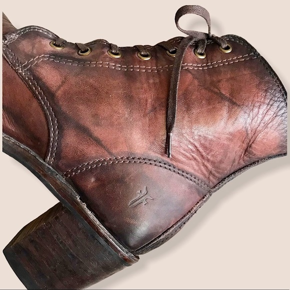 RARE Frye Sabrina 6G Lace Up Heeled Combat Boot - Picture 14 of 16